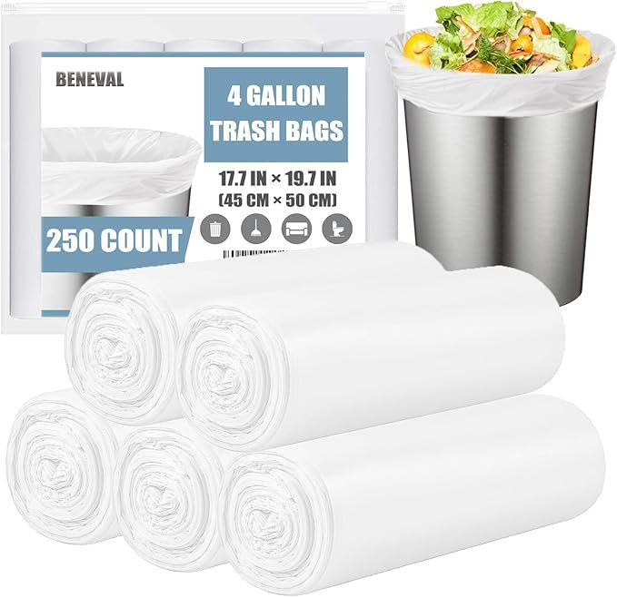 Small Trash Bags 4 Gallon - 100 Count 4 Gallon Trash Bag, Small Garbage Bags for Office Bedroom Bathroom Trash Bags, White 4 Gal Small Trash Can Liners