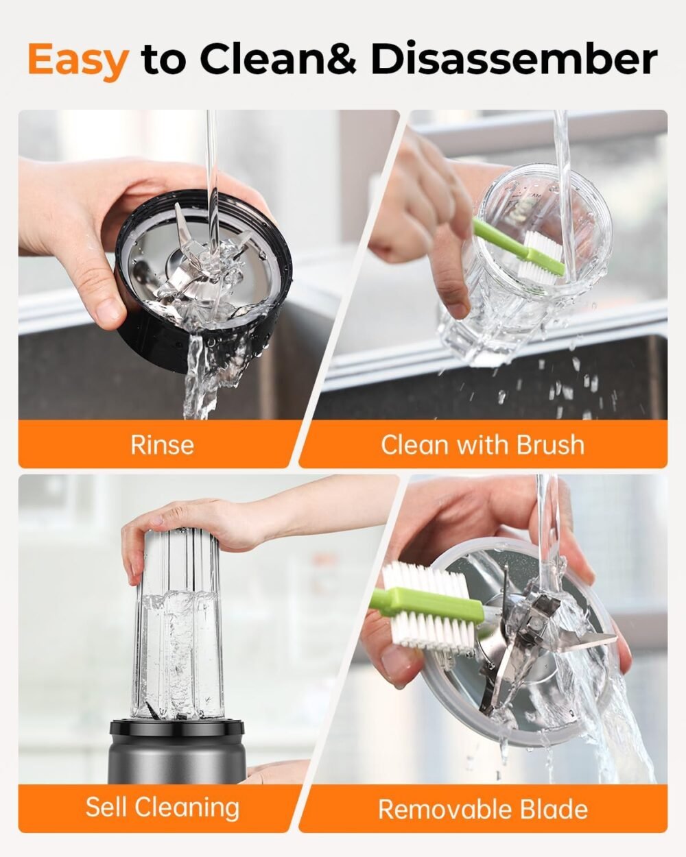 TENKER Smoothie Blender Personal Size for Shakes and Smoothies, with 2 * 650ml Blending Cup, 1*Grinding Cup Non-BPA, Extractor Blends Nuts, Frozen Fruit & Ice - Image 7