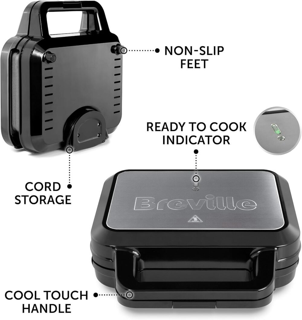 Breville 3-in-1 Ultimate Snack Maker | Deep Fill Toastie Maker, Waffle Maker & Panini Press | Removable Non-Stick Plates | Black & Stainless Steel [VST098] | UK Plug - Image 6